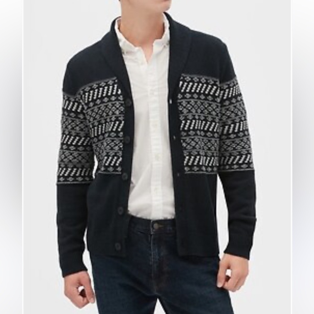Banana Republic Reverse Fair Isle Shawl Cardigan 
Sweater